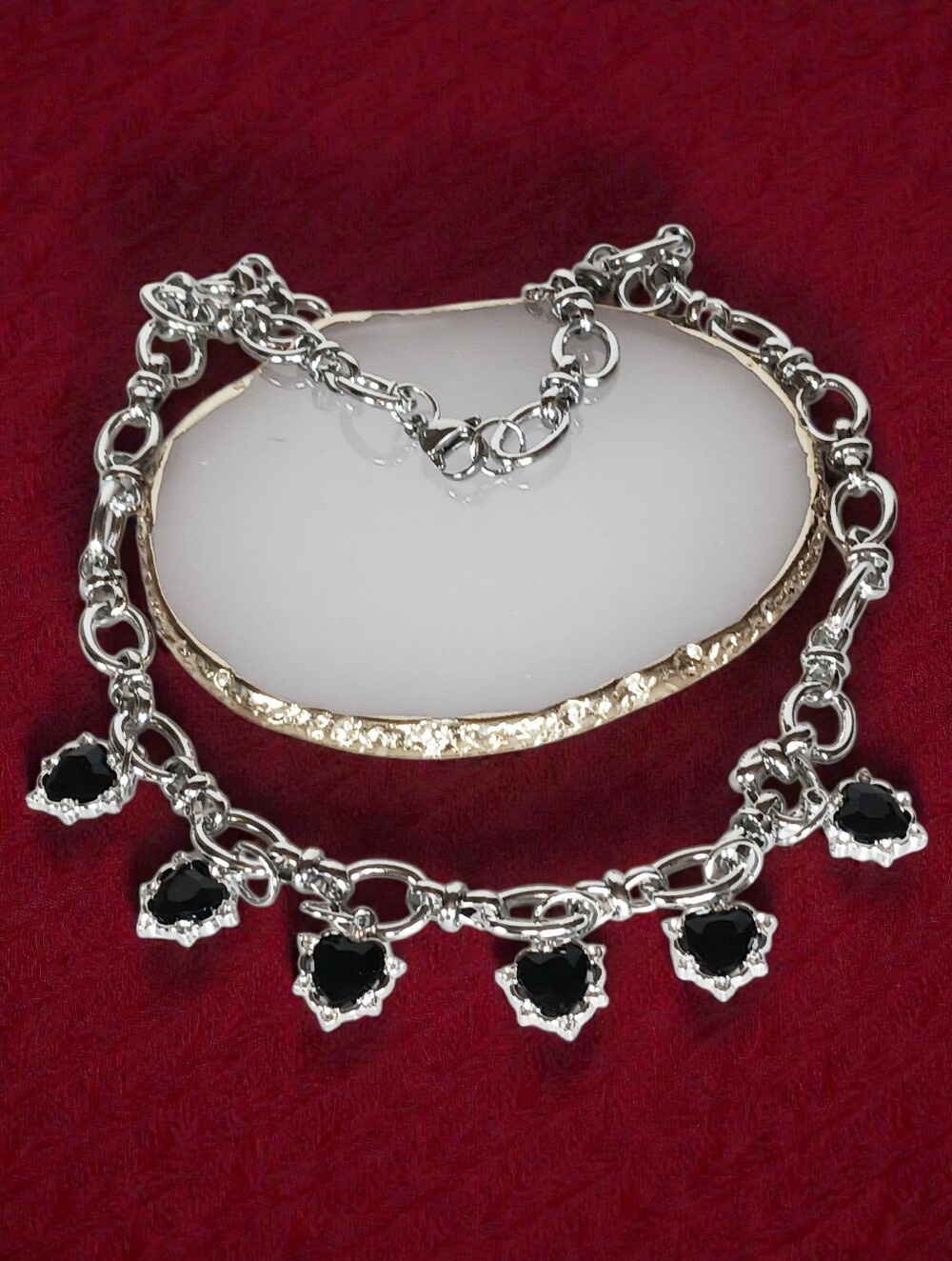 Chunky Stainless Steel Black Heart Charms Necklace New Age Grunge Cyber Y2k 00s